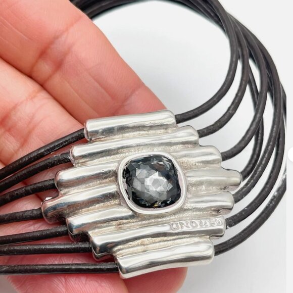 Uno de 50 Fearless Attached Crystal Choker Necklace Silver Multi Strand leather - Picture 11 of 15